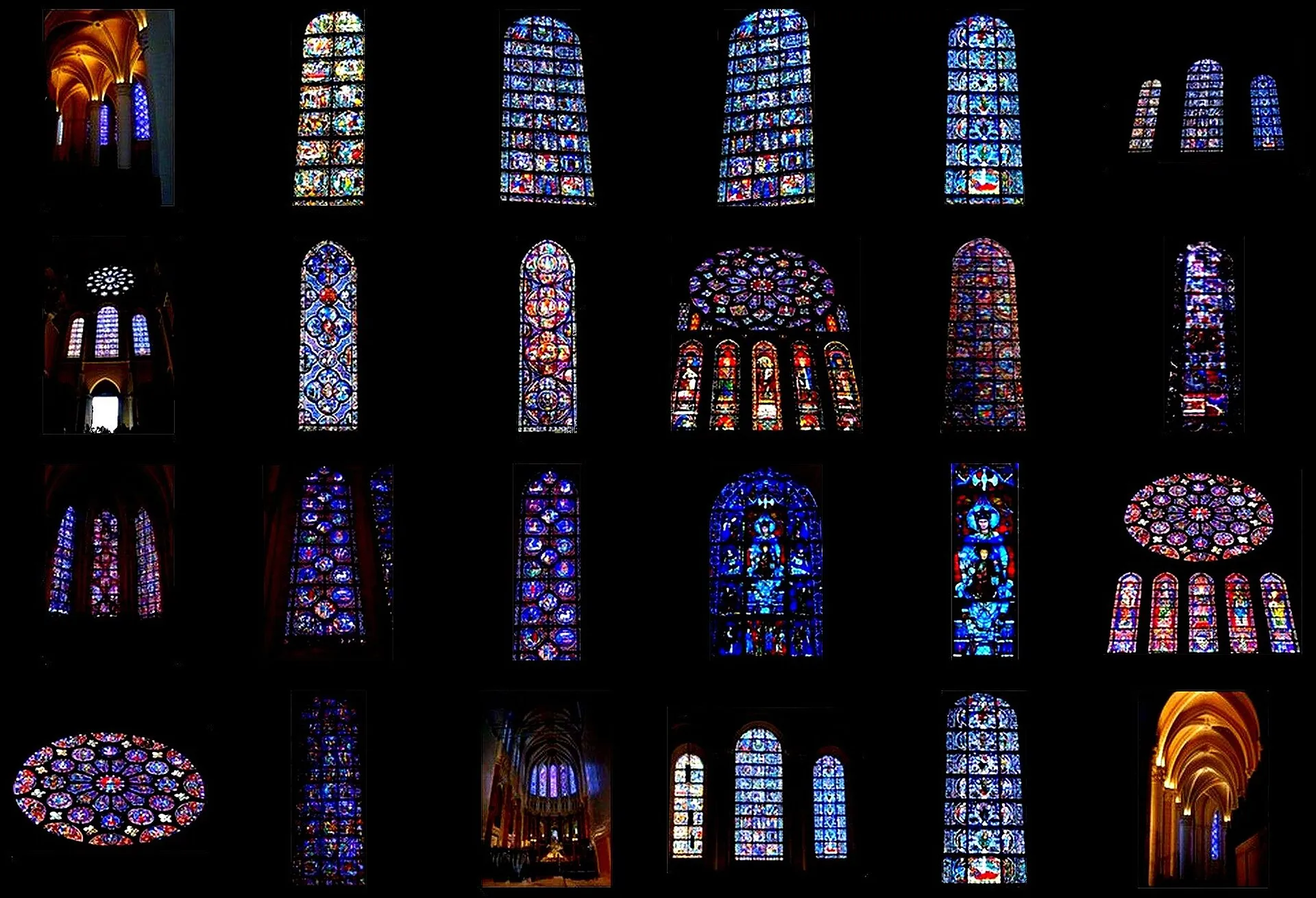Ensemble de vitraux colorés de la cathédrale de Chartres